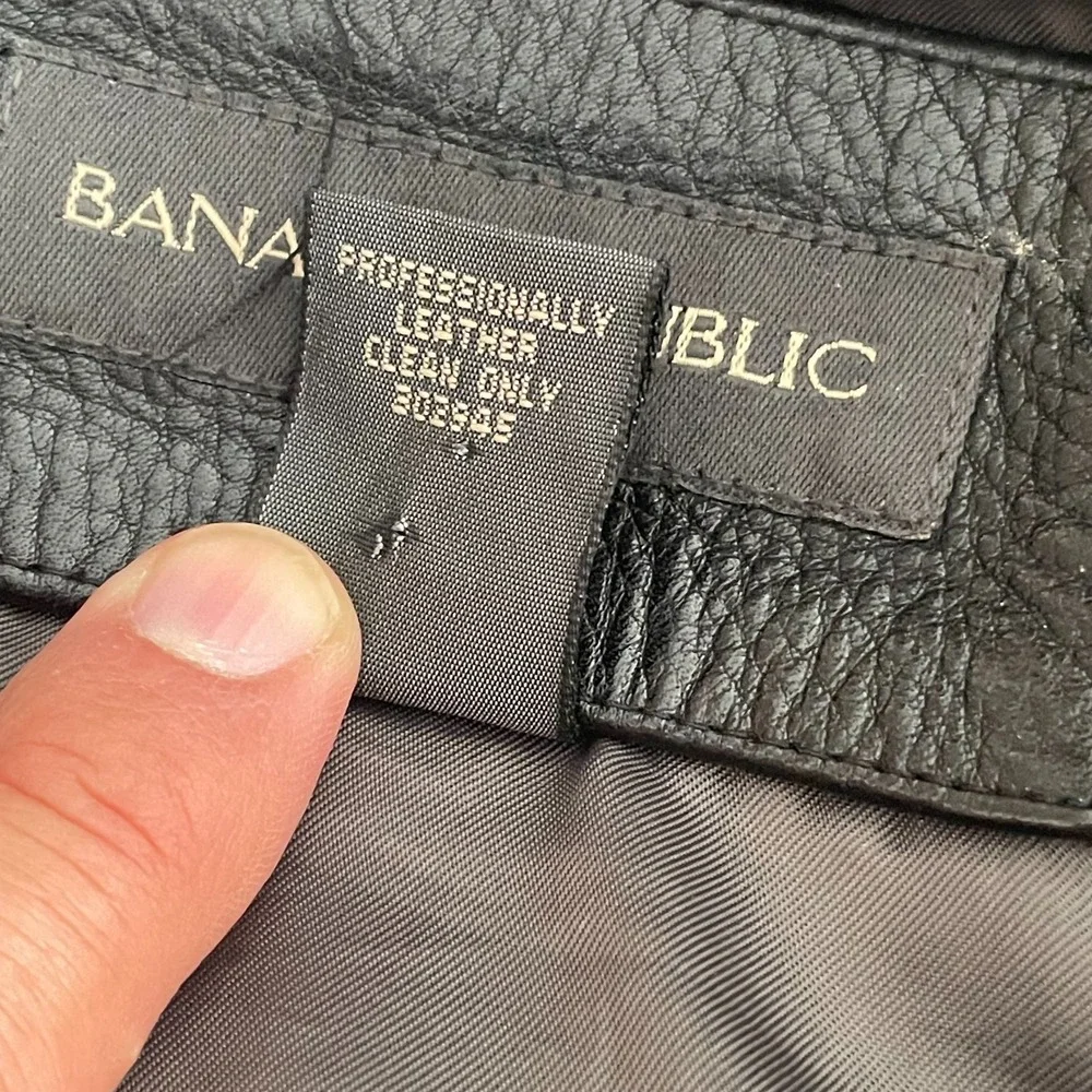 Vintage Banana Republic Over Coat Jacket Men XL Black Genuine Leather Button Up